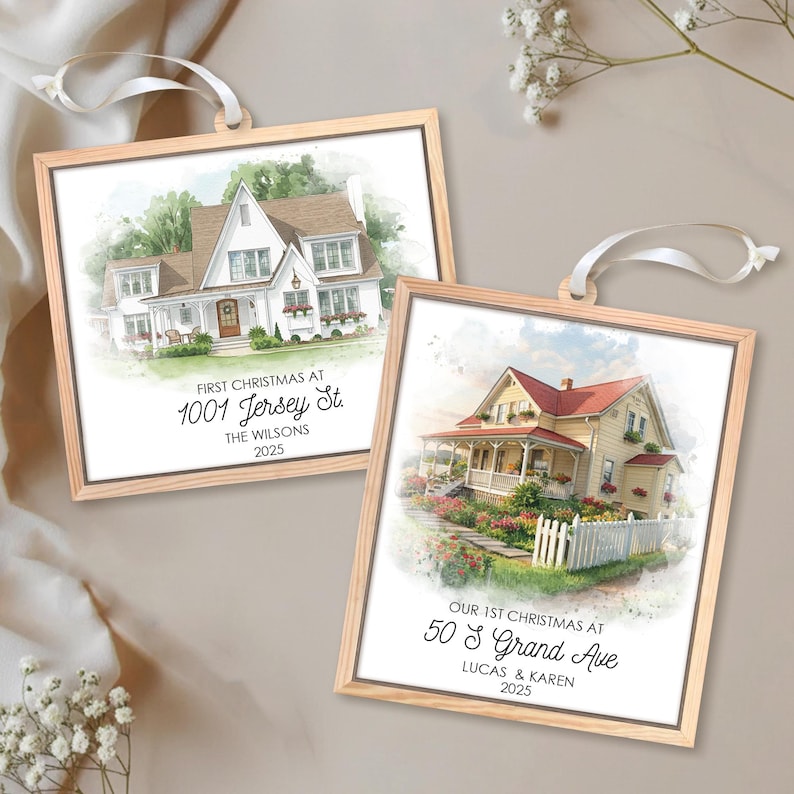 Personalized 2 Layer House Portrait Ornament: New Home Christmas Gift Keepsake