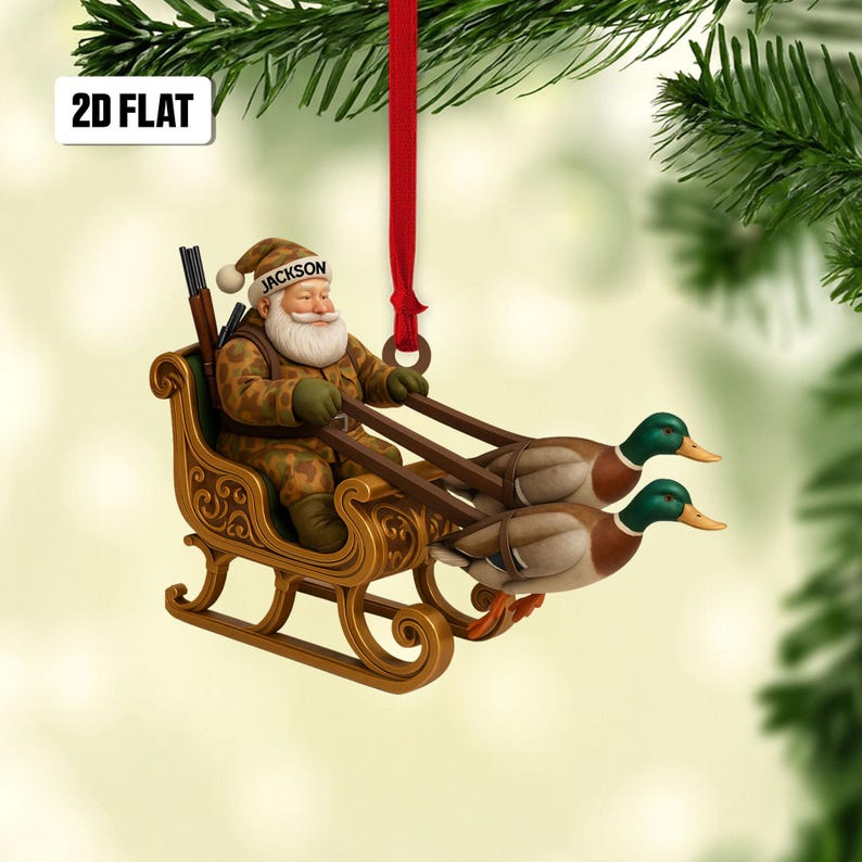 Personalized Duck Hunting Flat Ornament, Hunting Rearview Mirror Car Accessories, Hunting Christmas Ornament, Xmas Gift for Hunting Lover