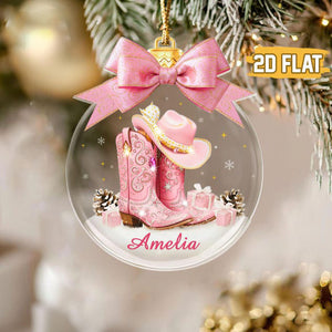 Custom Name Cow Girl Ornament, Coquette Bow Hat Gift For Girls, Cowgirl Boots 2D Flat Acrylic Ornament, Western Girl Christmas Gift
