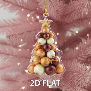 Personalized Onion 2D FLAT Christmas Tree Ornament, Custom Name Vegetables Holiday Decoration, Funny Kitchen Gift for Food Lovers