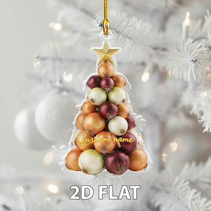 Personalized Onion 2D FLAT Christmas Tree Ornament, Custom Name Vegetables Holiday Decoration, Funny Kitchen Gift for Food Lovers