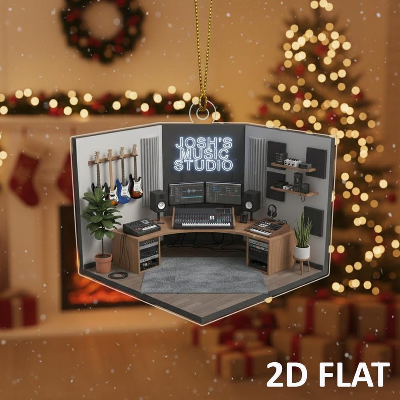 Personalized Music Studio 2D FLAT Ornament, Custom Recording Studio Christmas Decoration, Unique Musician Holiday Xmas Gift Keepsake