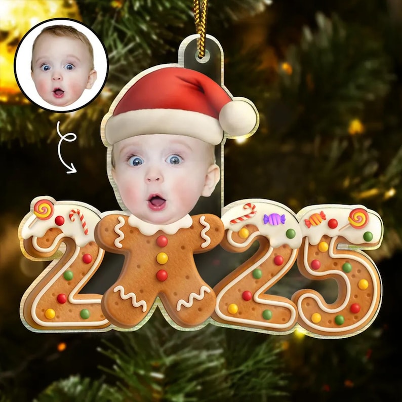 Custom Photo Gingerbread Funny Baby First Christmas - Personalized Custom Shaped Acrylic Ornament