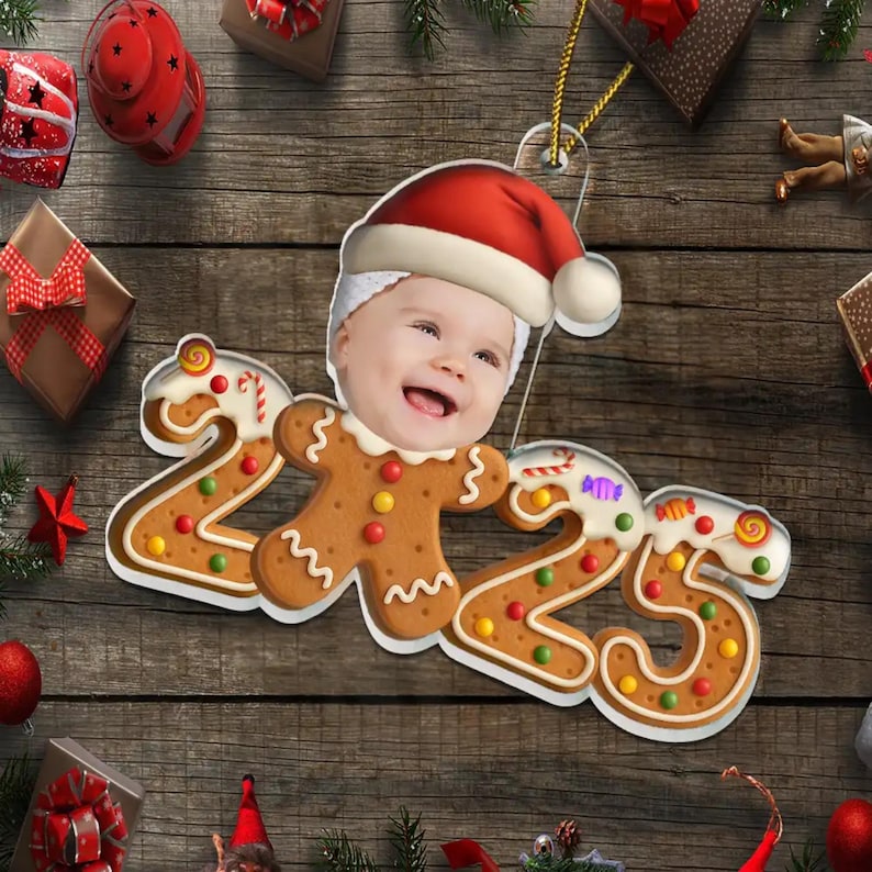 Custom Photo Gingerbread Funny Baby First Christmas - Personalized Custom Shaped Acrylic Ornament