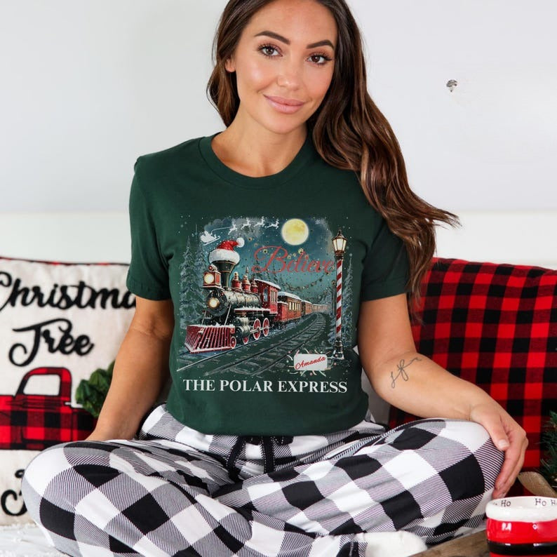 Custom Name Polar Express Family Vacation Shirts, Xmas Crewneck shirt, Believe Christmas Pajamas for Family, Polar Express Train Shirt