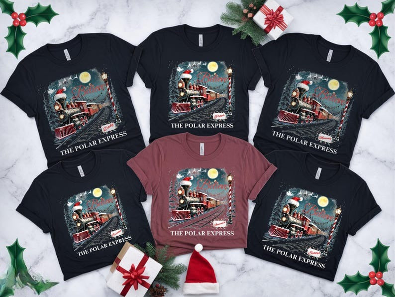 Custom Name Polar Express Family Vacation Shirts, Xmas Crewneck shirt, Believe Christmas Pajamas for Family, Polar Express Train Shirt