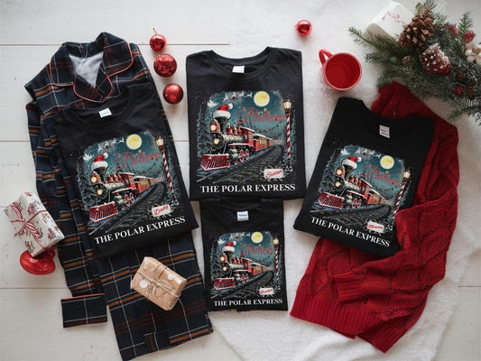Custom Name Polar Express Family Vacation Shirts, Xmas Crewneck shirt, Believe Christmas Pajamas for Family, Polar Express Train Shirt