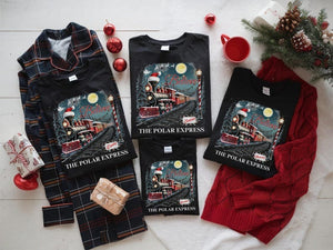Custom Name Polar Express Family Vacation Shirts, Xmas Crewneck shirt, Believe Christmas Pajamas for Family, Polar Express Train Shirt