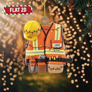 Custom Construction Worker Christmas Ornament, Tree Hanging Decor, Flat 2D Acrylic, Personalized Hard Hat Gift for Him Holiday Keepsake 2025