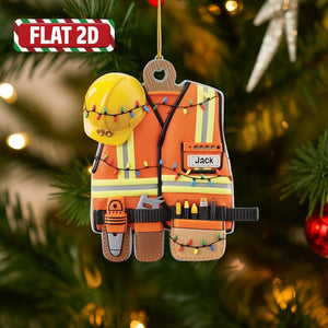 Custom Construction Worker Christmas Ornament, Tree Hanging Decor, Flat 2D Acrylic, Personalized Hard Hat Gift for Him Holiday Keepsake 2025
