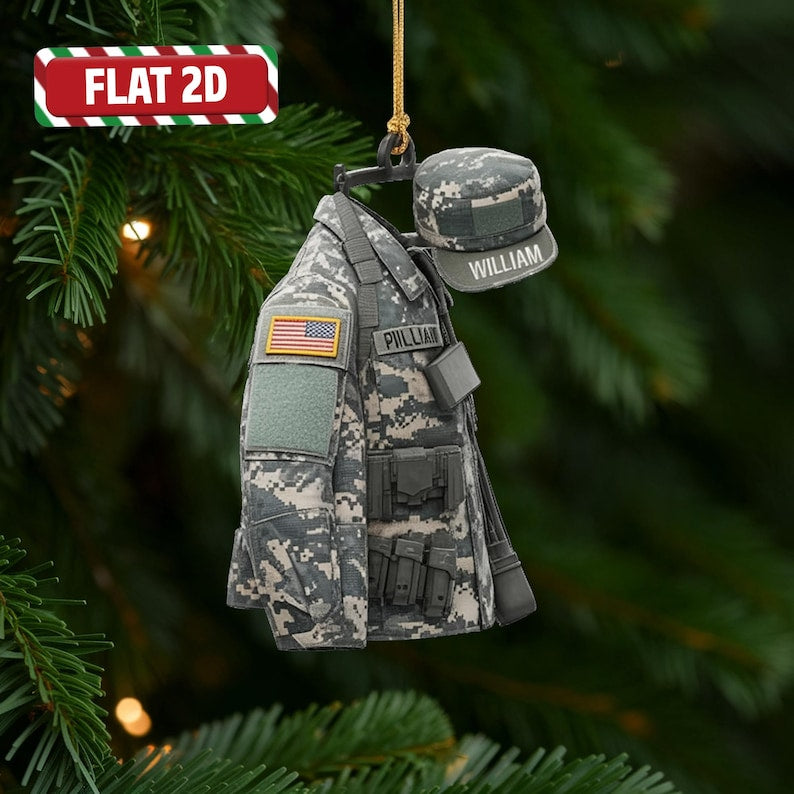 Custom Military Christmas Ornament, Tree Hanging Decor, Flat 2D Acrylic, Personalized Army Gift for Him Holiday Keepsake 2025