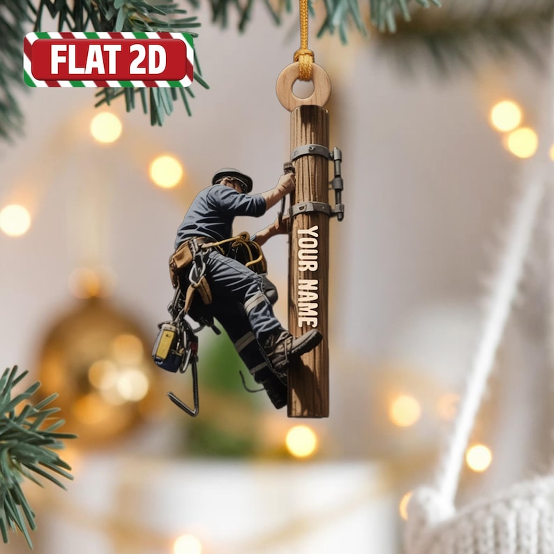 Custom Lineman Christmas Ornament, Tree Hanging Decor, Flat 2D Acrylic, Personalized Electrical Worker Gift for Him Holiday Keepsake 2025