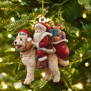 Personalized Goldendoodle Dog and Santa Christmas Wood Ornament, Flat 2D Holiday Tree Decor Gift for Dog Lovers, Families Pet Keepsakef