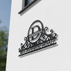 Custom Metal Address Sign: Swirly Monogram House Number Plaque
