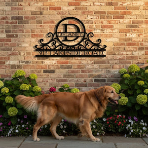 Custom Metal Address Sign: Swirly Monogram House Number Plaque