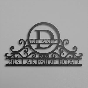 Custom Metal Address Sign: Swirly Monogram House Number Plaque