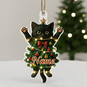 Personalized Whimsical Acrylic Cat Christmas Ornament, Cute Cat Lover Tree Decoration, Cute Kitty Holiday Decor, Xmas Gift for Cat Lovers