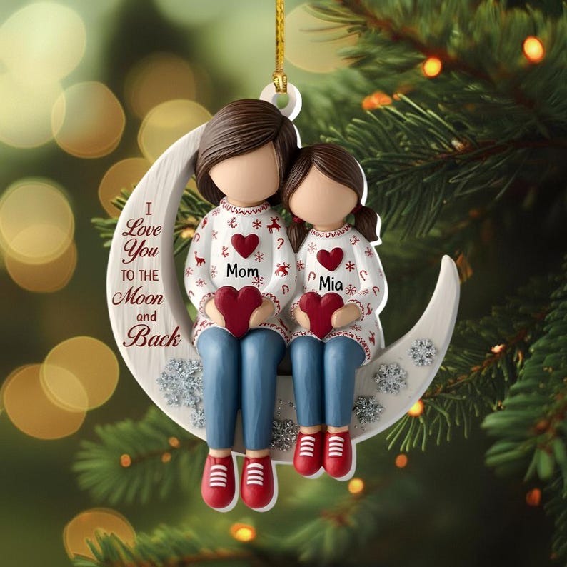 Mother Daughter Ornament, Acrylic Christmas Gift, Personalized Family Keepsake, 2D FLAT Ornament