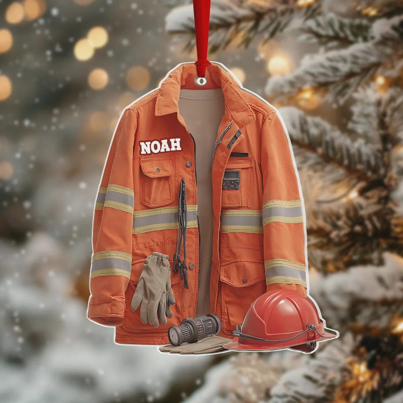 Personalized Firefighter Ornament 2025 2D Flat Fireman Uniform Christmas Gift Custom Name First Responder Keepsake