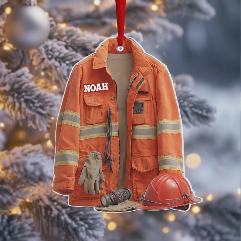 Personalized Firefighter Ornament 2025 2D Flat Fireman Uniform Christmas Gift Custom Name First Responder Keepsake