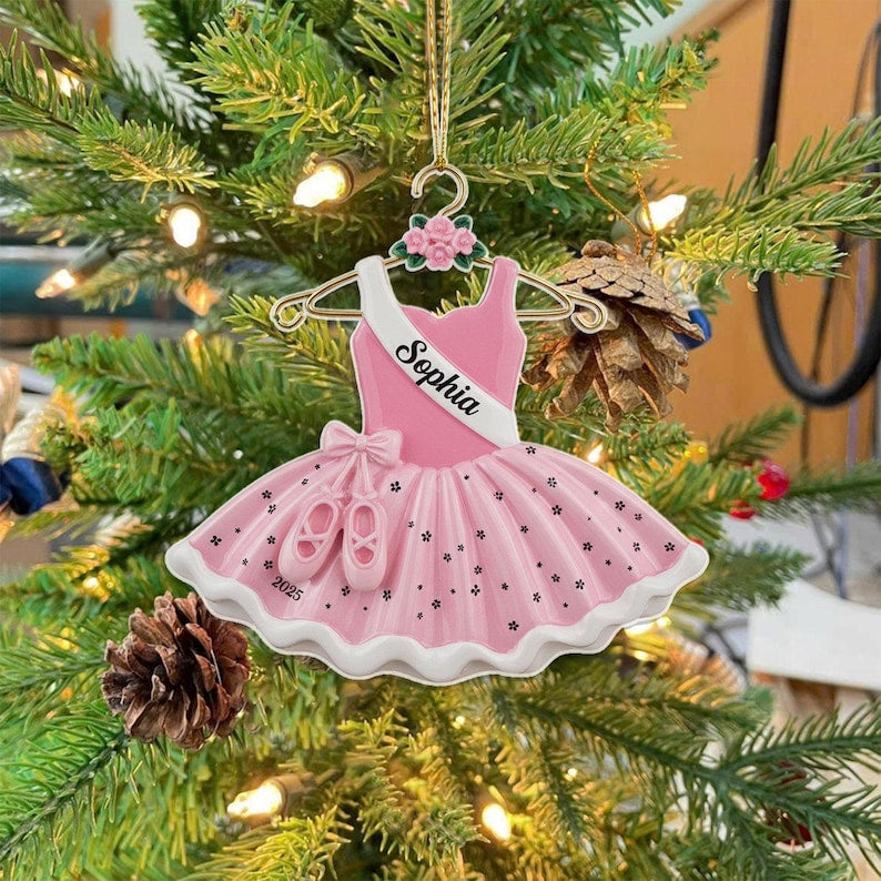 Personalized Ballet Ornament 2025 Custom Acrylic Pink Tutu Dress Christmas Tree Decor with Name Gift for Dancer, Girl, Daughter