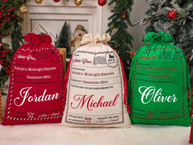 Personalized Large Santa Sack,Family Christmas Sack with Name,2025 Christmas Gift Bag,Christmas Gifts for kids,Large Santa Bag,Holiday Decor