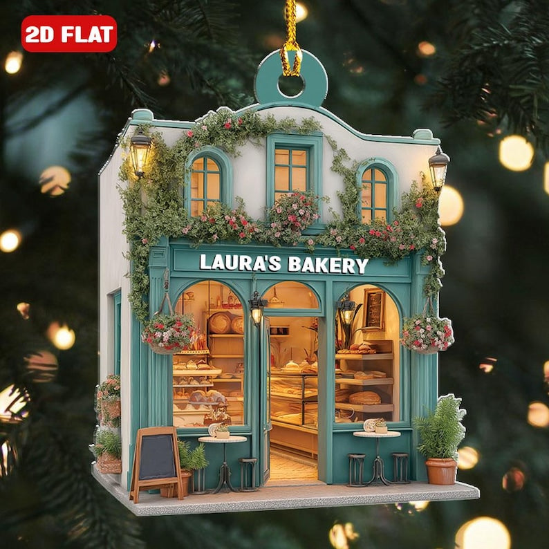 Personalized 2D Flat Bakery Shop Ornament, Custom Bakery Store Holiday Decor, Bakery Lover Gift, Gift For Bakers and Food Lovers