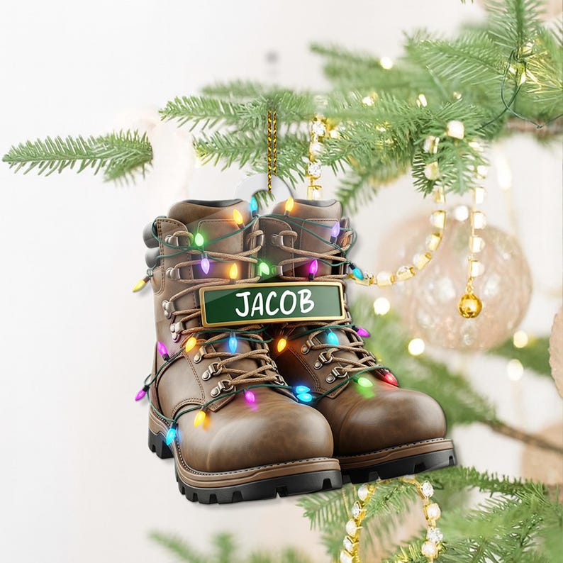 PERSONALIZABLE Work Boots Ornament, CUSTOM Gift for Him, Construction Worker Christmas Tree Decor,Tradesman gift, Acrylic Holiday Ornament