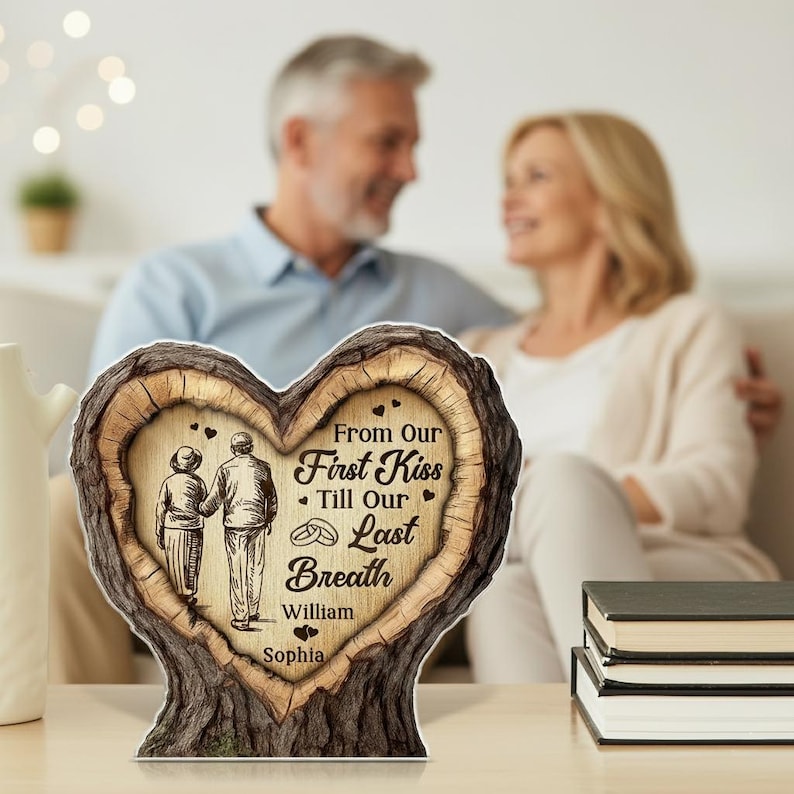 Personalized Heart Acrylic Plaque Rustic Anniversary Gift