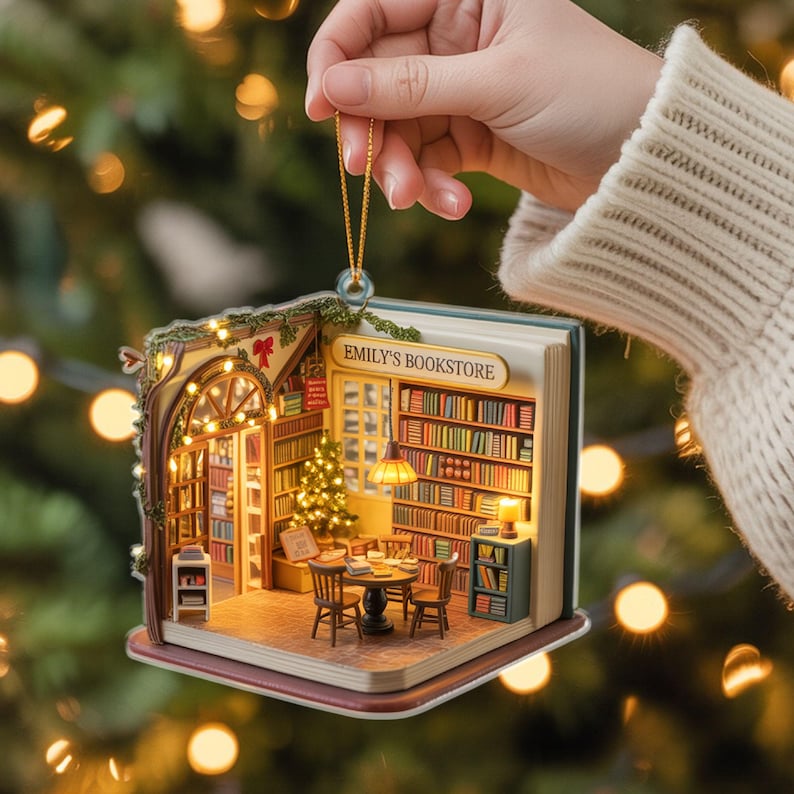 Book Lovers Ornament, Personalized Bookstore Ornament, Custom Name Book Ornament, Librarian Gift, Book Club Christmas Decor