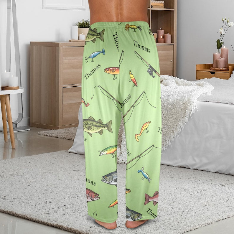 Personalized Fishing Pajama Pants: Custom Name Angler Gift