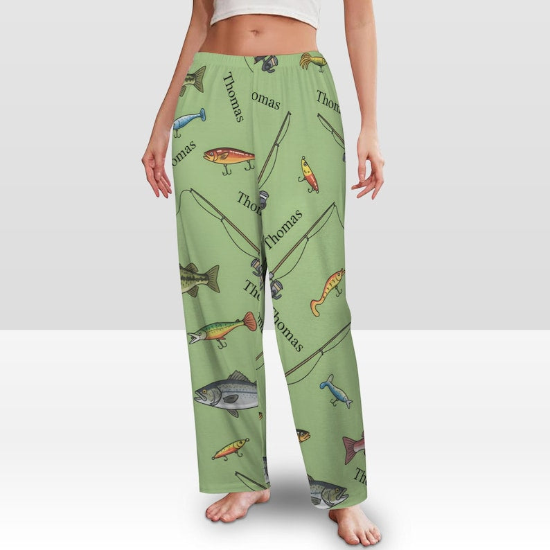 Personalized Fishing Pajama Pants: Custom Name Angler Gift