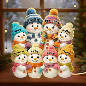 Personalized Snowman Family LED Light Box, Grandma Grandpa & Grandkids Christmas 2025 Cozy Home Decoration, Christmas Gifts for Grandparents