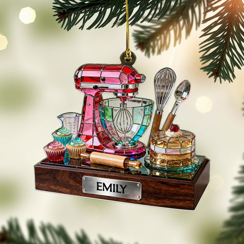 Personalized Baking Mixer Christmas Ornament, Colorful Acrylic Kitchen Decor with Custom Name, Gift for Bakers and Cooking Lovers