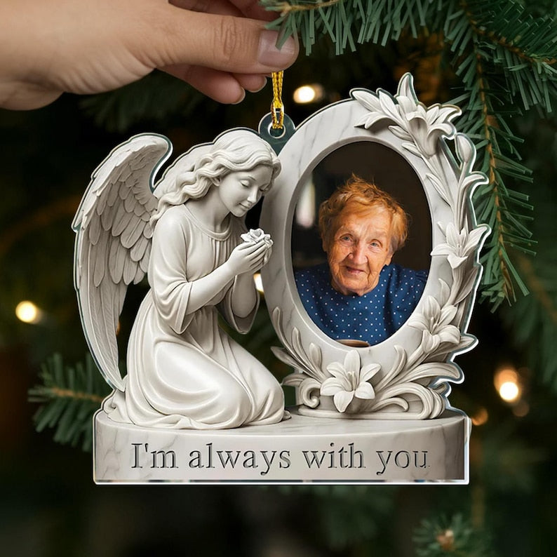 Angel Memorial Photo Christmas Ornament, Custom Remembrance Keepsake with I m Always With You Message, Sympathy Gift for Loved Ones