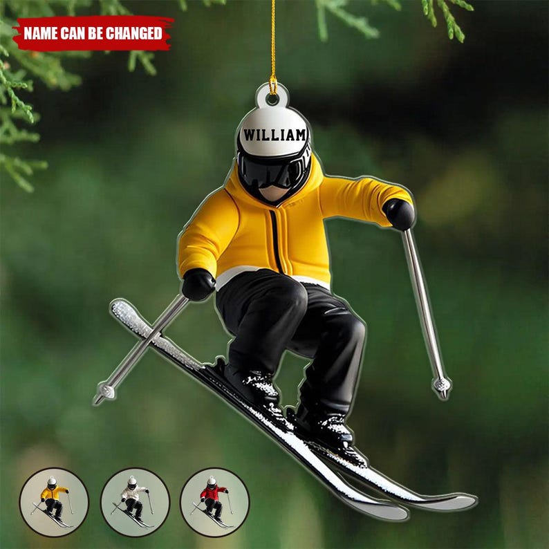 Personalized Skiing Shaped Ornament, Gift For Skiing Lovers, Gift For Skier, Winter Ski Decor, Skier Keepsake, Christmas Ski Ornament