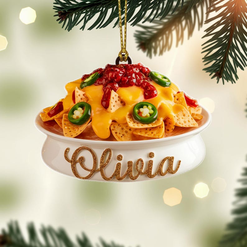 Custom Nachos Christmas Ornament, Tree Hanging Decor, Flat 2D Acrylic, Personalized Food Lover Gift for Her Holiday Keepsake 2025