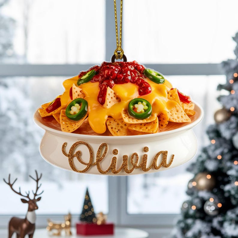 Custom Nachos Christmas Ornament, Tree Hanging Decor, Flat 2D Acrylic, Personalized Food Lover Gift for Her Holiday Keepsake 2025