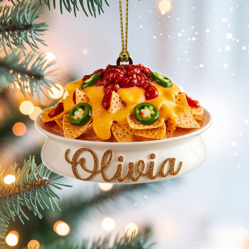 Custom Nachos Christmas Ornament, Tree Hanging Decor, Flat 2D Acrylic, Personalized Food Lover Gift for Her Holiday Keepsake 2025