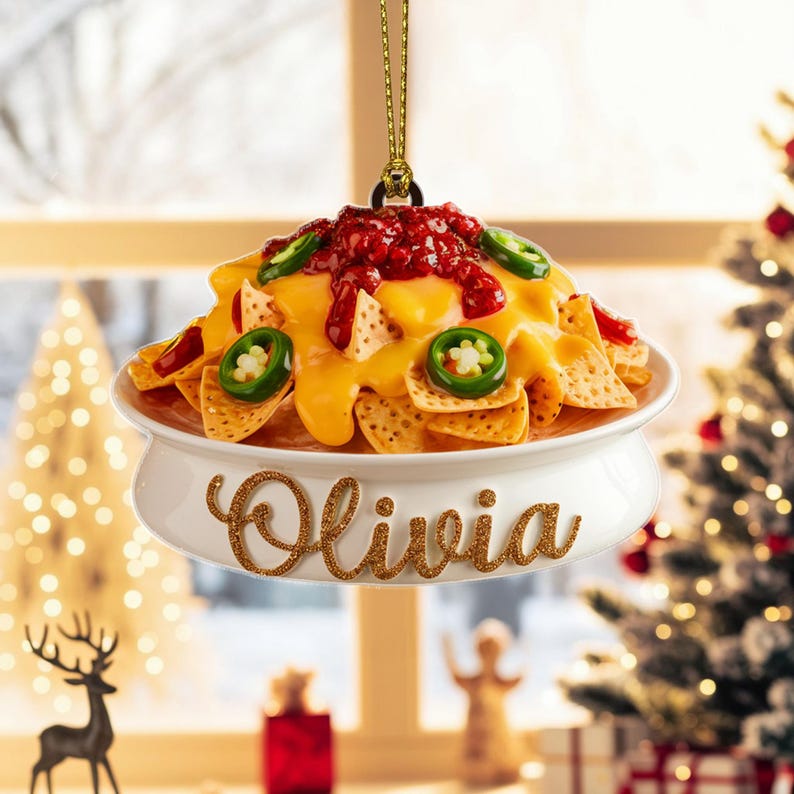 Custom Nachos Christmas Ornament, Tree Hanging Decor, Flat 2D Acrylic, Personalized Food Lover Gift for Her Holiday Keepsake 2025