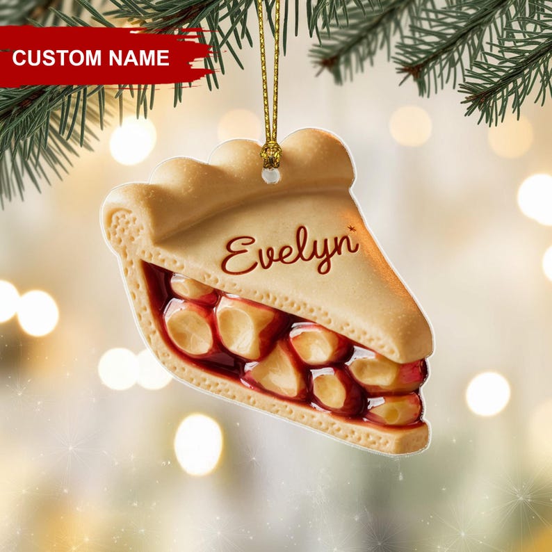 Custom Apple Pie Christmas Ornament, Tree Hanging Decor, Flat 2D Acrylic, Personalized Food Lover Gift for Her Holiday Keepsake 2025