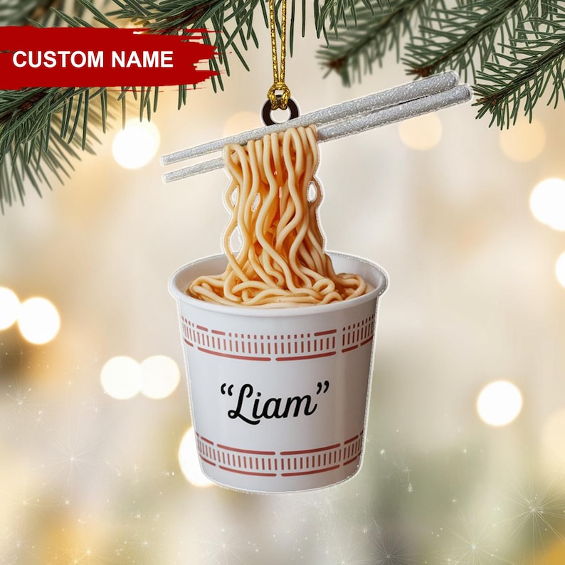 Custom Ramen Noodles Christmas Ornament, Tree Hanging Decor, Flat 2D Acrylic, Personalized Food Lover Gift for Him Holiday Keepsake 2025