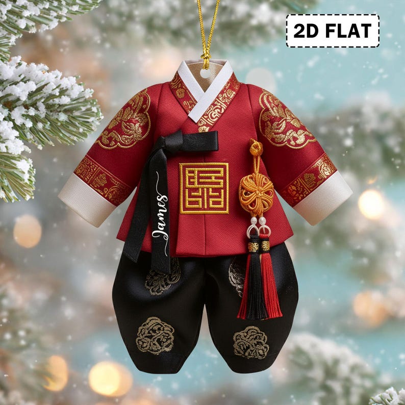 2D Flat Personalized Korean Hanbok Dress Christmas Acrylic Ornament, Traditional Asian Cultural Decor, Holiday Gift, Korean Lover Gift