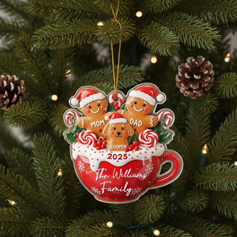 Personalized Family Ornament, Christmas Decor, Gingerbread Christmas Family Ornament, Gingerbread Family of 2,3,4,5,6 Ornament 2025