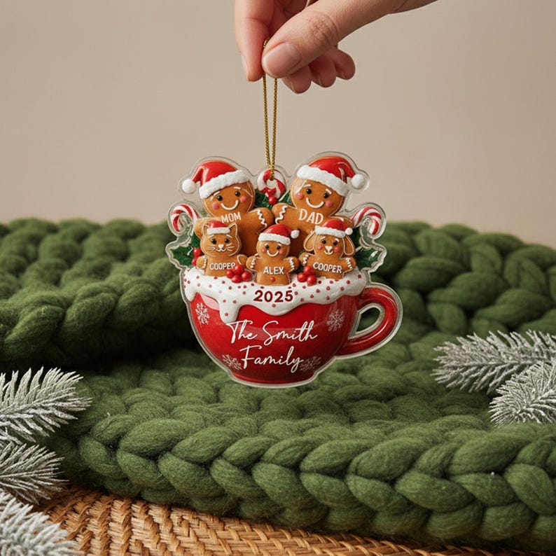 Personalized Family Ornament, Christmas Decor, Gingerbread Christmas Family Ornament, Gingerbread Family of 2,3,4,5,6 Ornament 2025