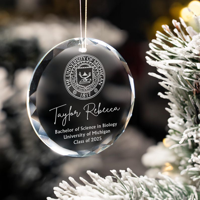 Custom College Logo Graduation Ornament - Engraved Grad Gift for Graduates To Celebrate Your Hard Work, Class of 2025