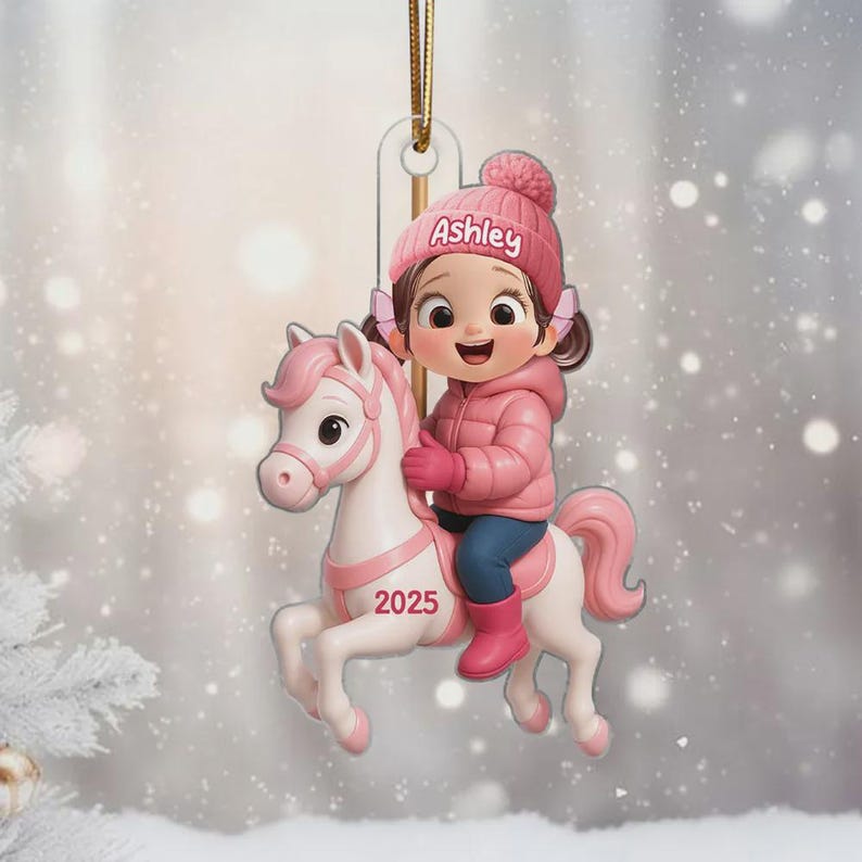 Personalized Kid Riding Horse Ornament: Acrylic Holiday Keepsake