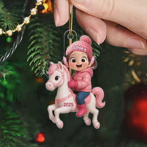Personalized Kid Riding Horse Ornament: Acrylic Holiday Keepsake