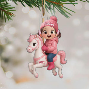 Personalized Kid Riding Horse Ornament: Acrylic Holiday Keepsake
