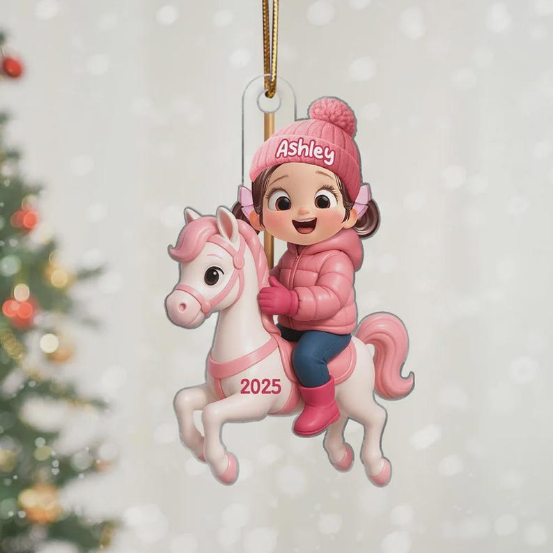 Personalized Kid Riding Horse Ornament: Acrylic Holiday Keepsake